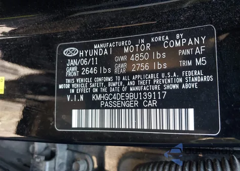 2011 Hyundai Genesis 3.8 из США, поврежденный, VIN KMHGC4DE9BU139117